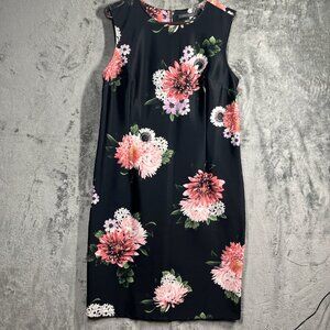 SUZY SHIER Dress Size XL Black Floral Sleeveless Knee-Lenght Feminine Stretch